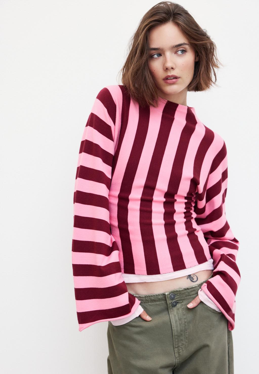 Knit jumper with kimono sleeves and stand collar
