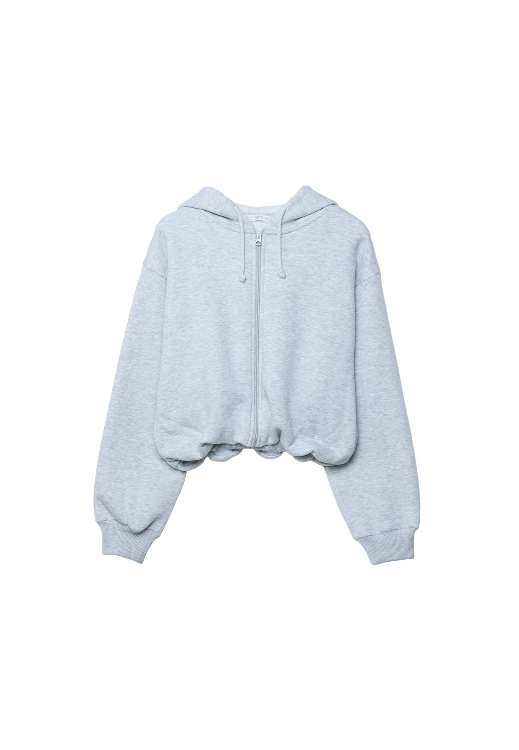 Printed Hooded Bomber Sweatshirt — Grey melange