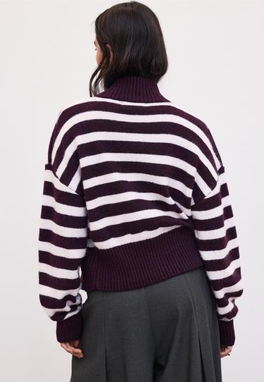 Striped zip-up knit cardigan — Dark purple 5