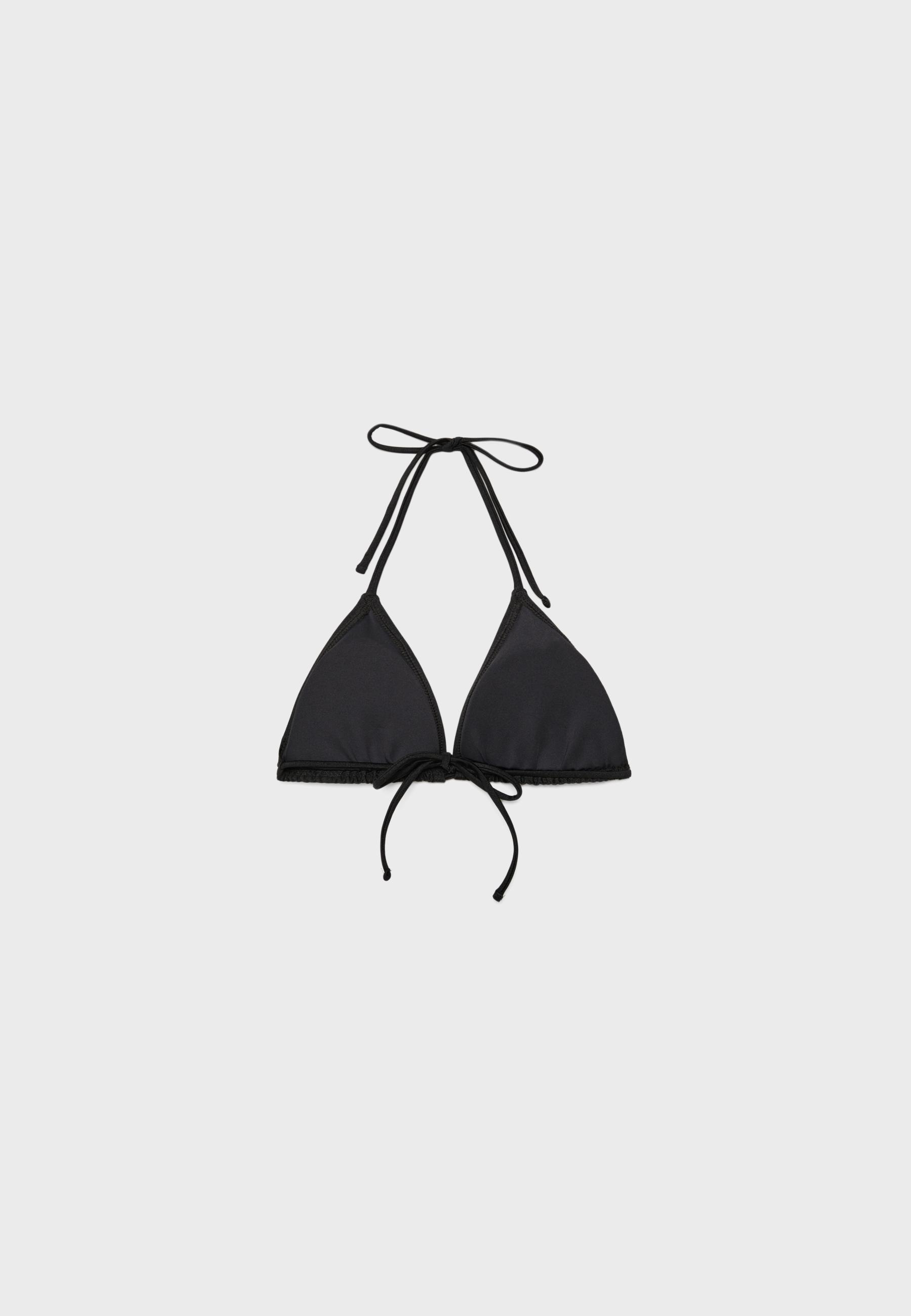 EMBROIDERED FLOWER TRIANGLE BIKINI TOP — Black