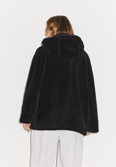 Faux shearling-effect hooded coat — Dark grey 5