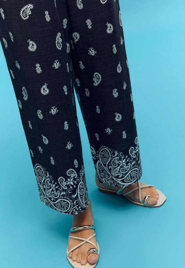culottebroek met print en linnen