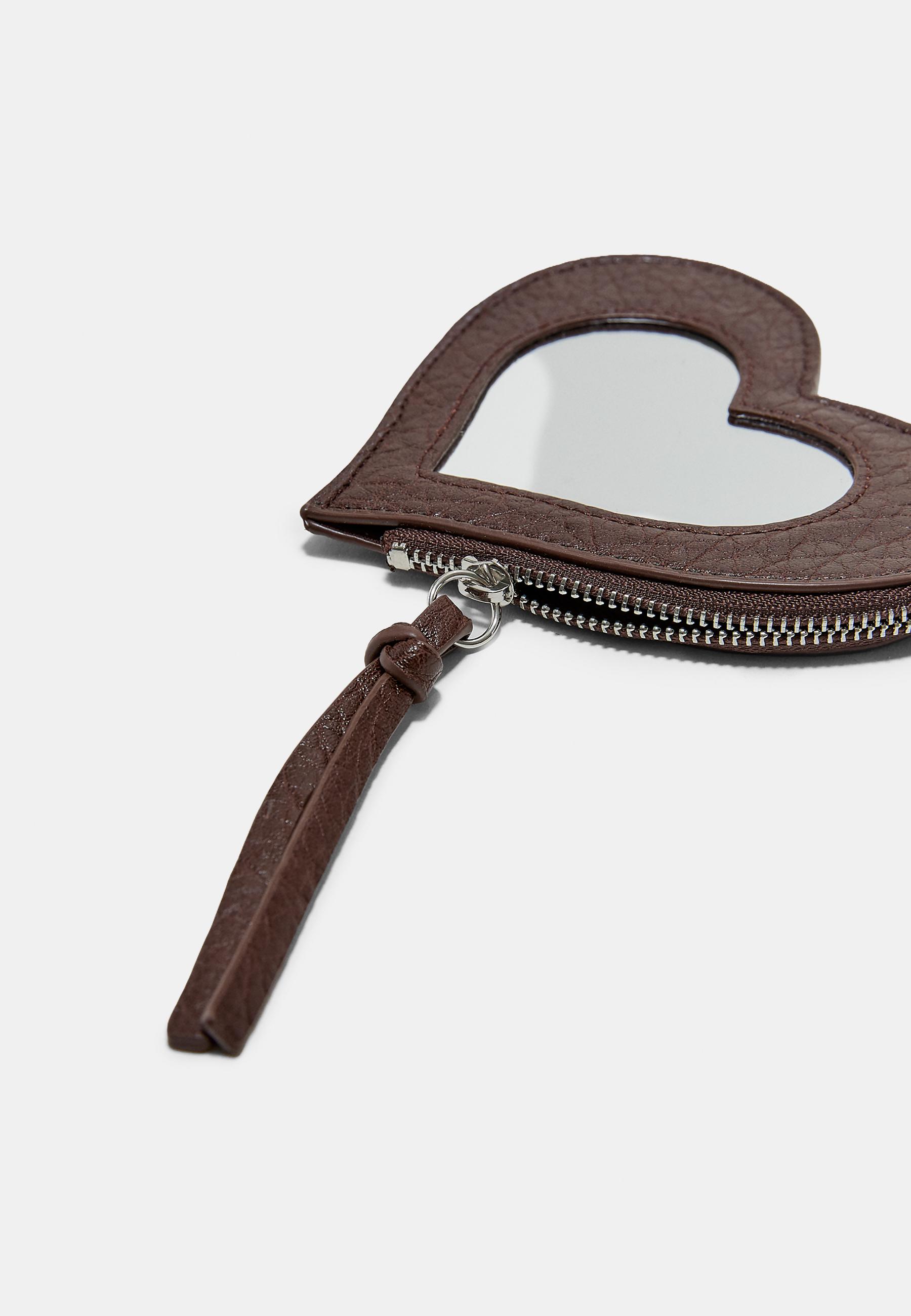 Heart mirror purse charm keyring — Brown