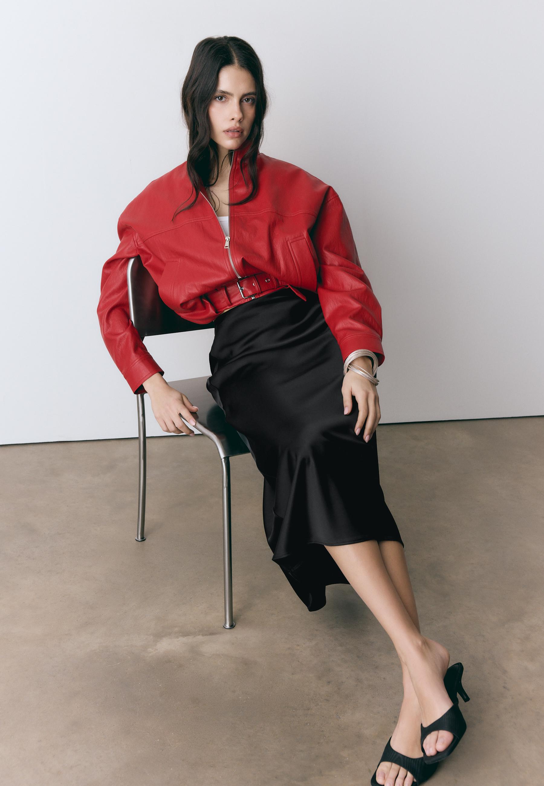 Satin midi skirt — Black