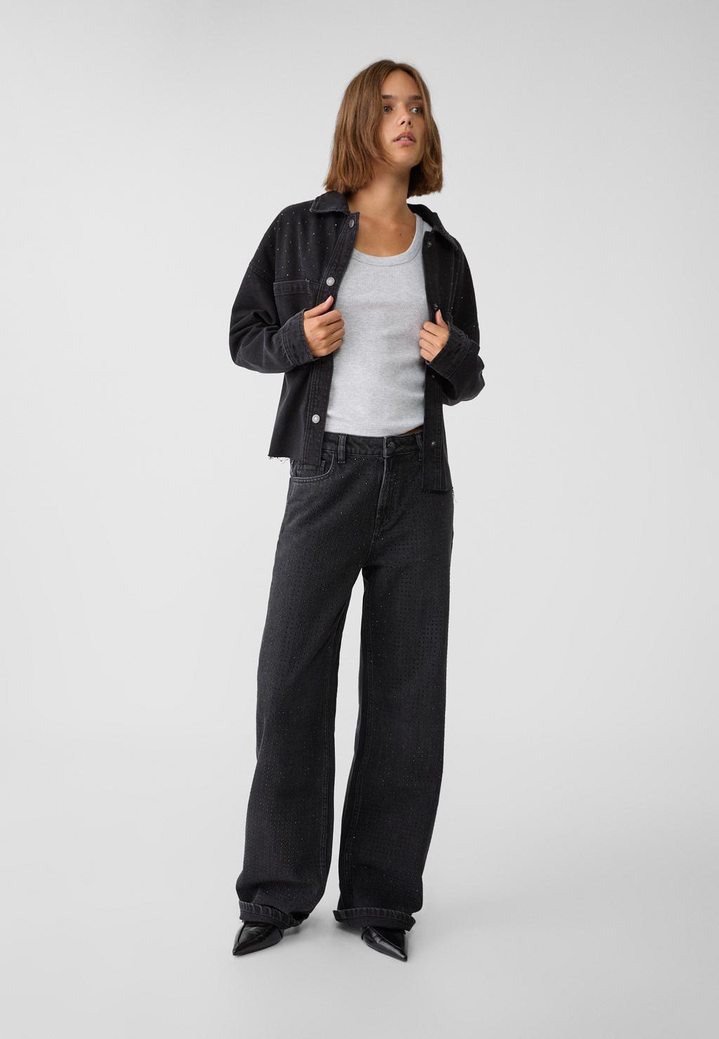 Straight-fit jeans with rhinestones