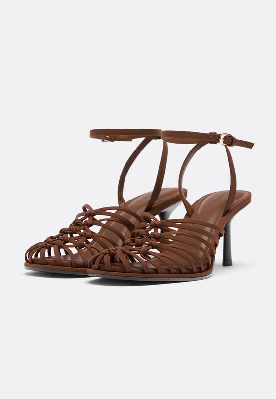 Stradivarius Heeled Cage Sandals Brown 7