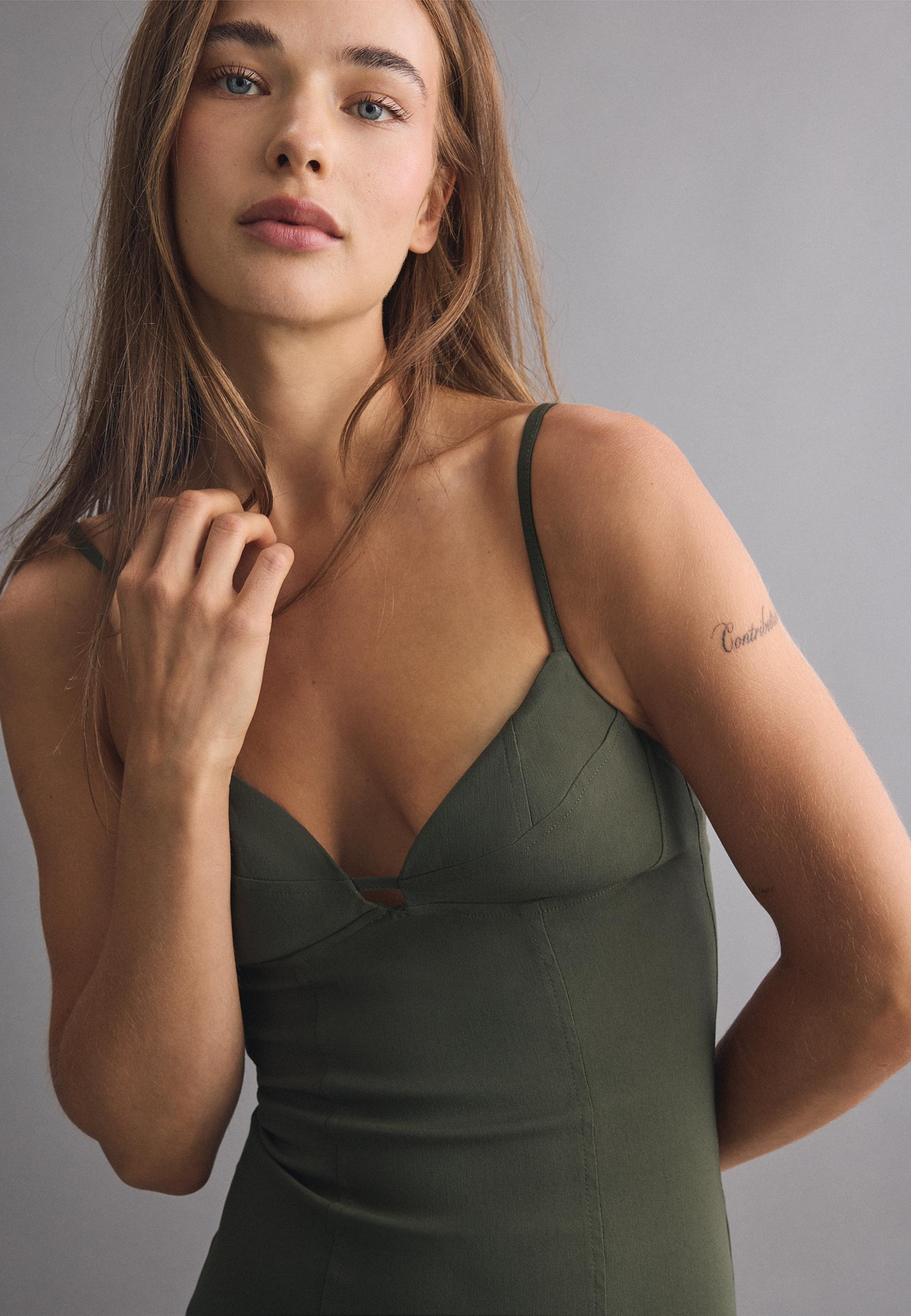 Bengaline midi dress with straps — Khaki