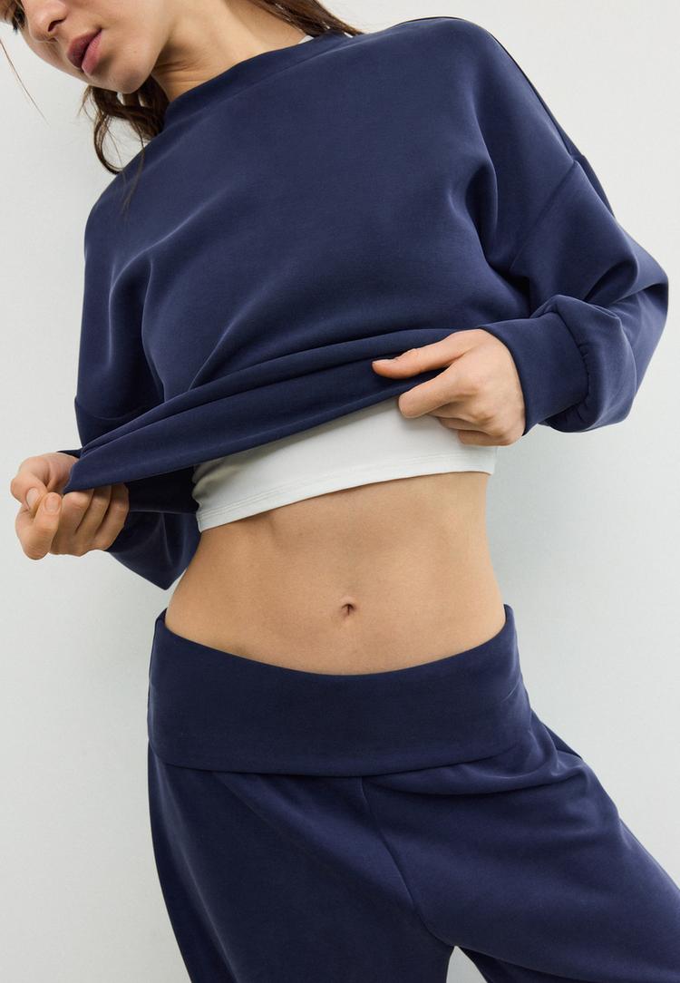 Stradivarius Παντελόνι Jogger Μπαλούν Με Γυριστή Μέση Και Απαλή Υφή Σκούρο Μπλε M φωτογραφία