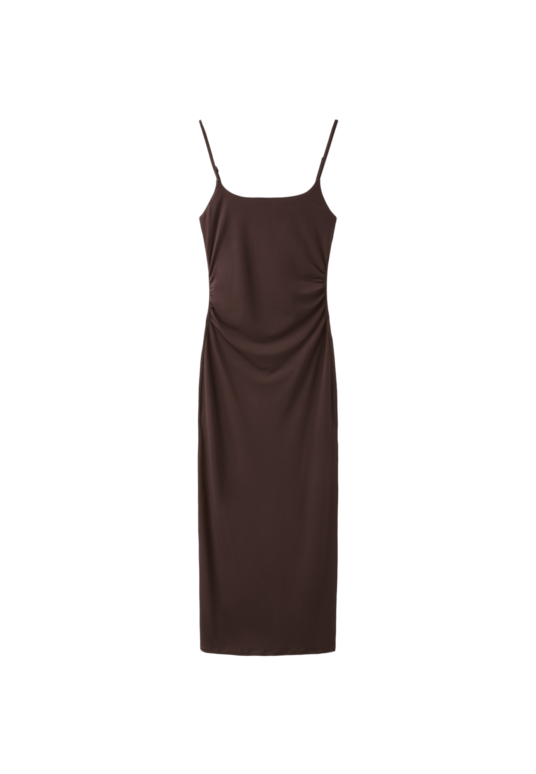 Gathered strap midi dress — Brown