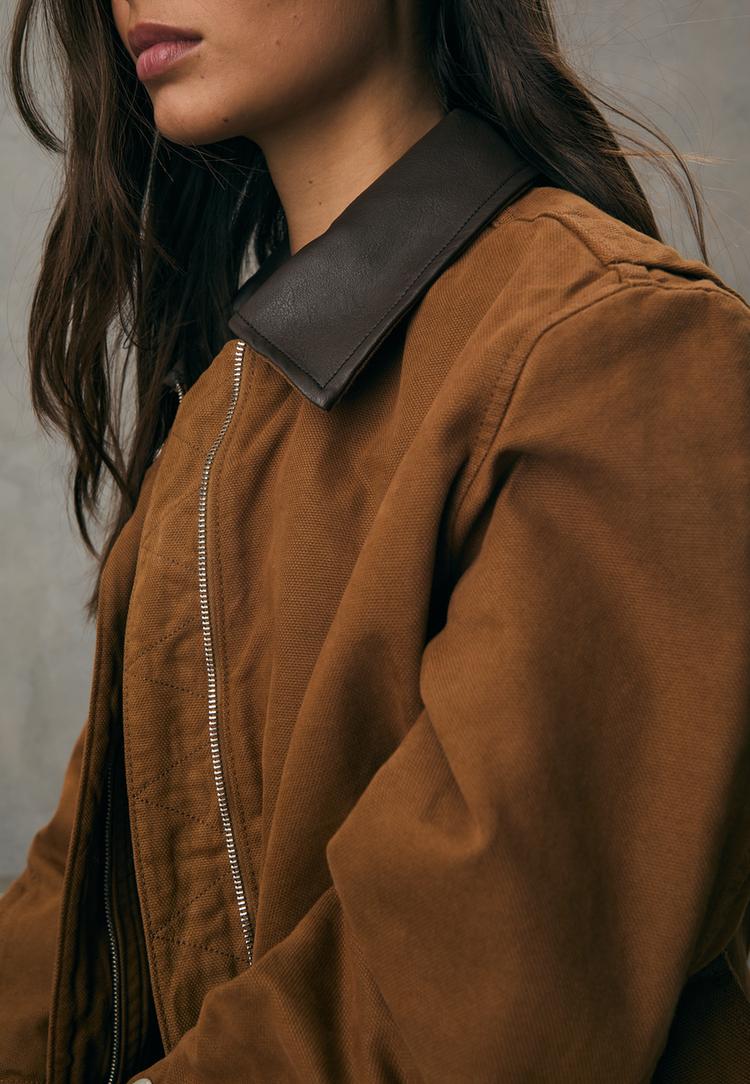 contrast leather effect parka