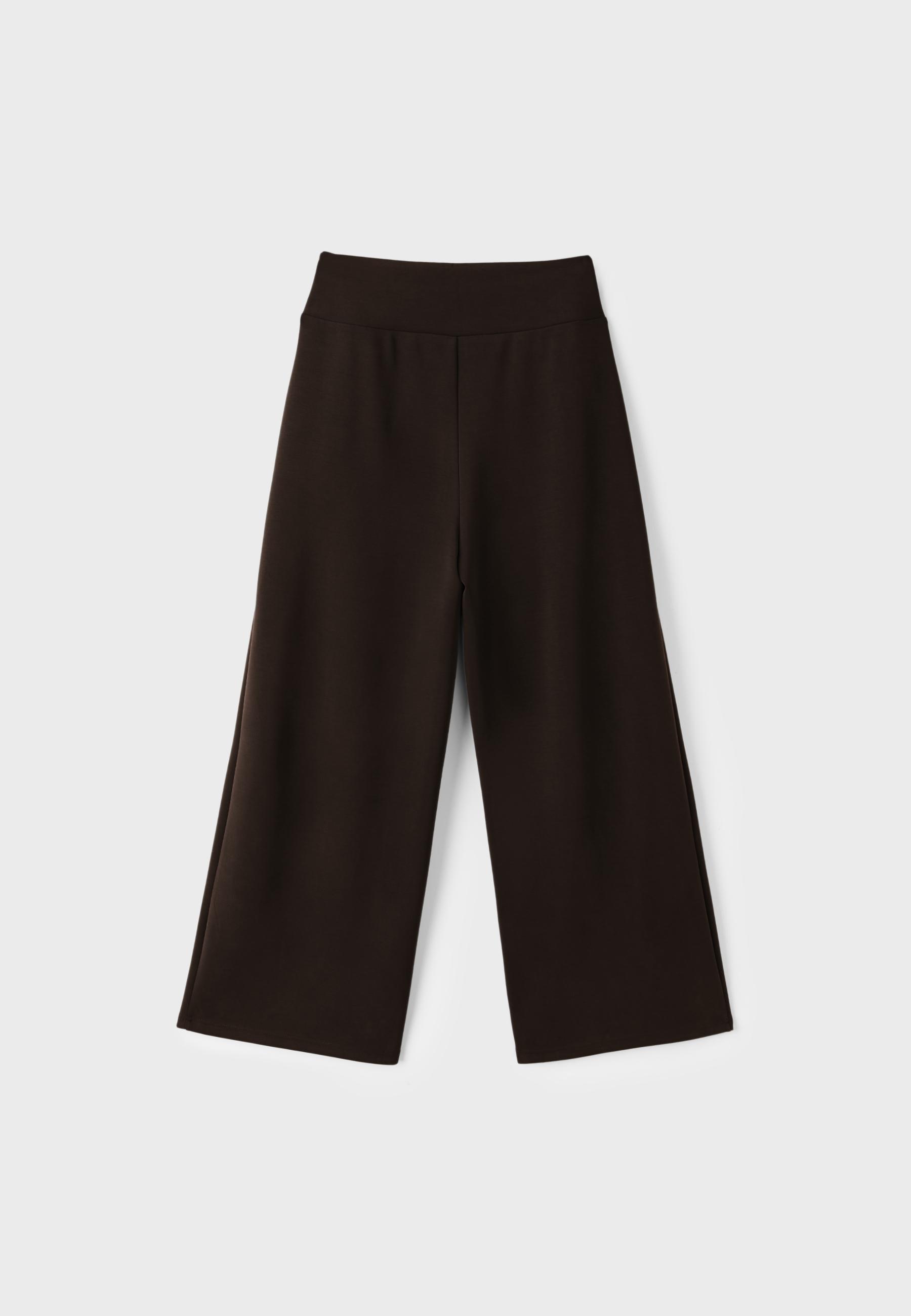 Soft-touch wide-leg trousers with darts — Brown