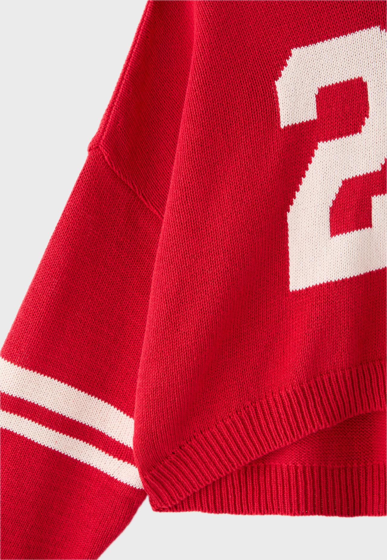Number cropped knit jumper — Red