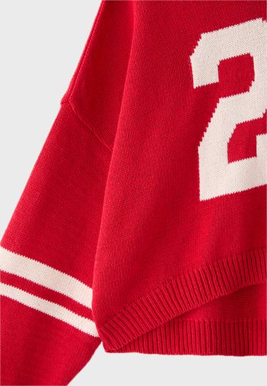 Number cropped knit jumper — Red 9