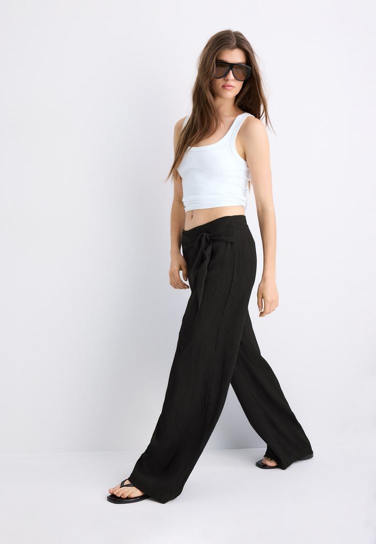 Stradivarius Ριχτό Παντελόνι Sarong Μαύρο Xl