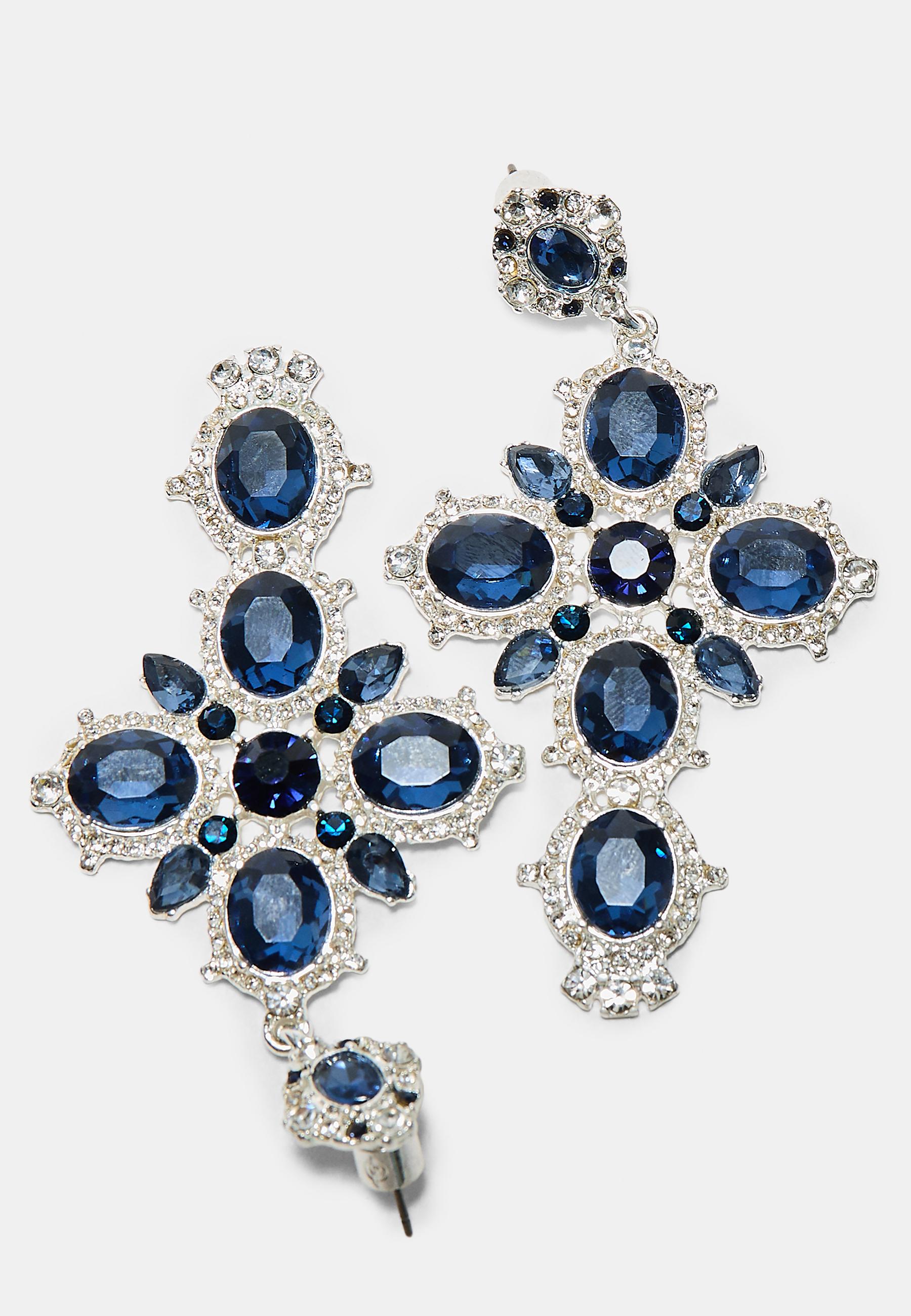 Jewelled cross earrings — Grey
