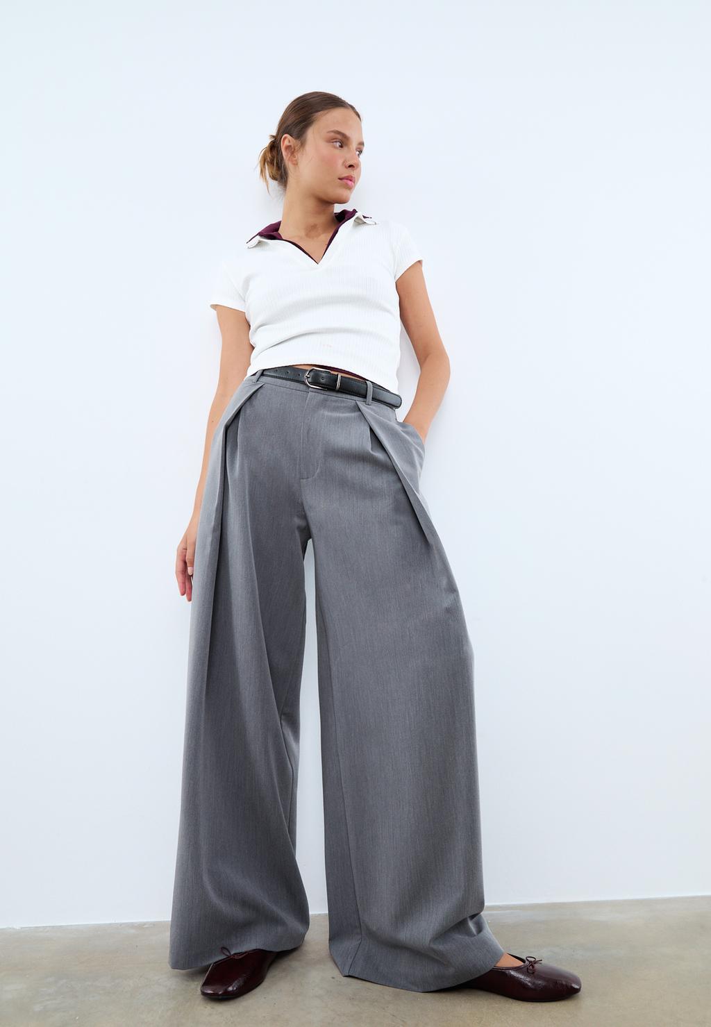 Pantaloni maxi pinces con cintura