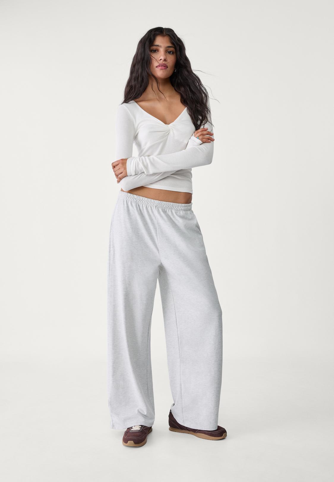 Wide Leg Trousers Stradivarius Pantalon Gris Pantalon Stradivarius