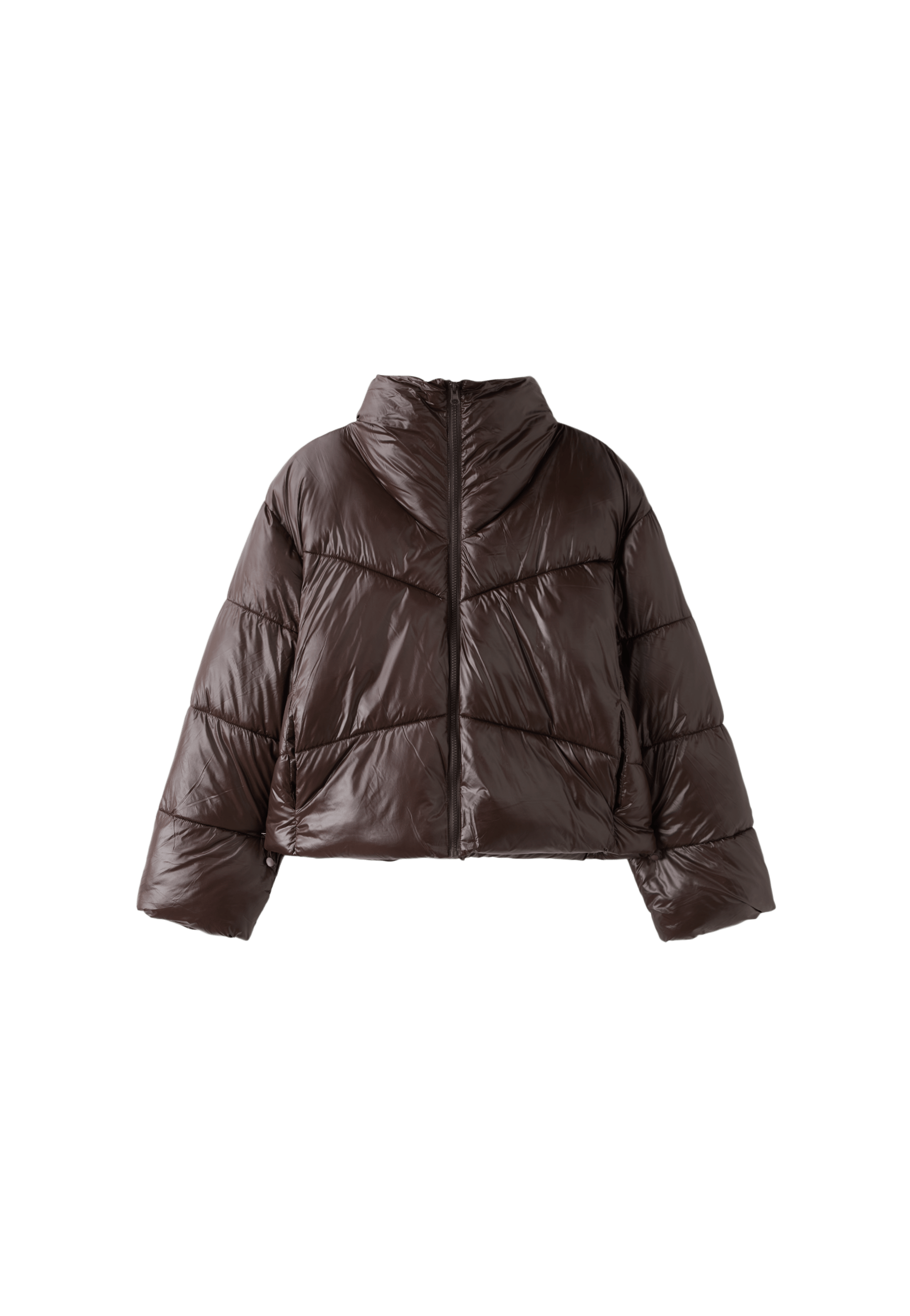 High-neck cropped puffer jacket — Brown