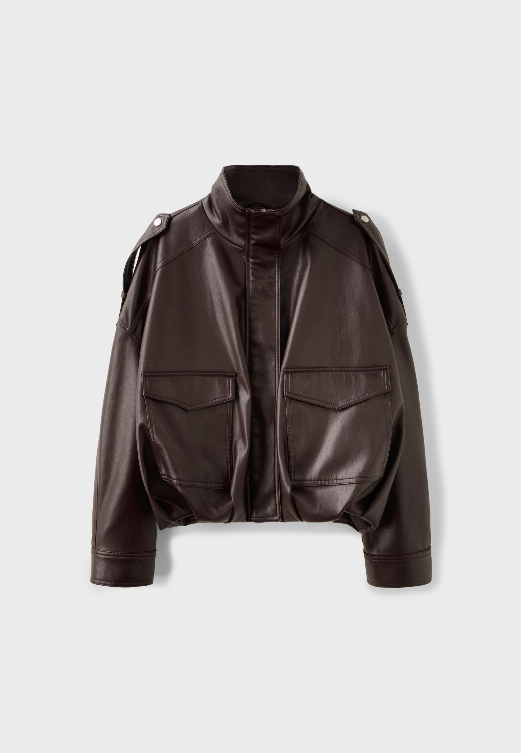 Oversize leather effect jacket — Brown