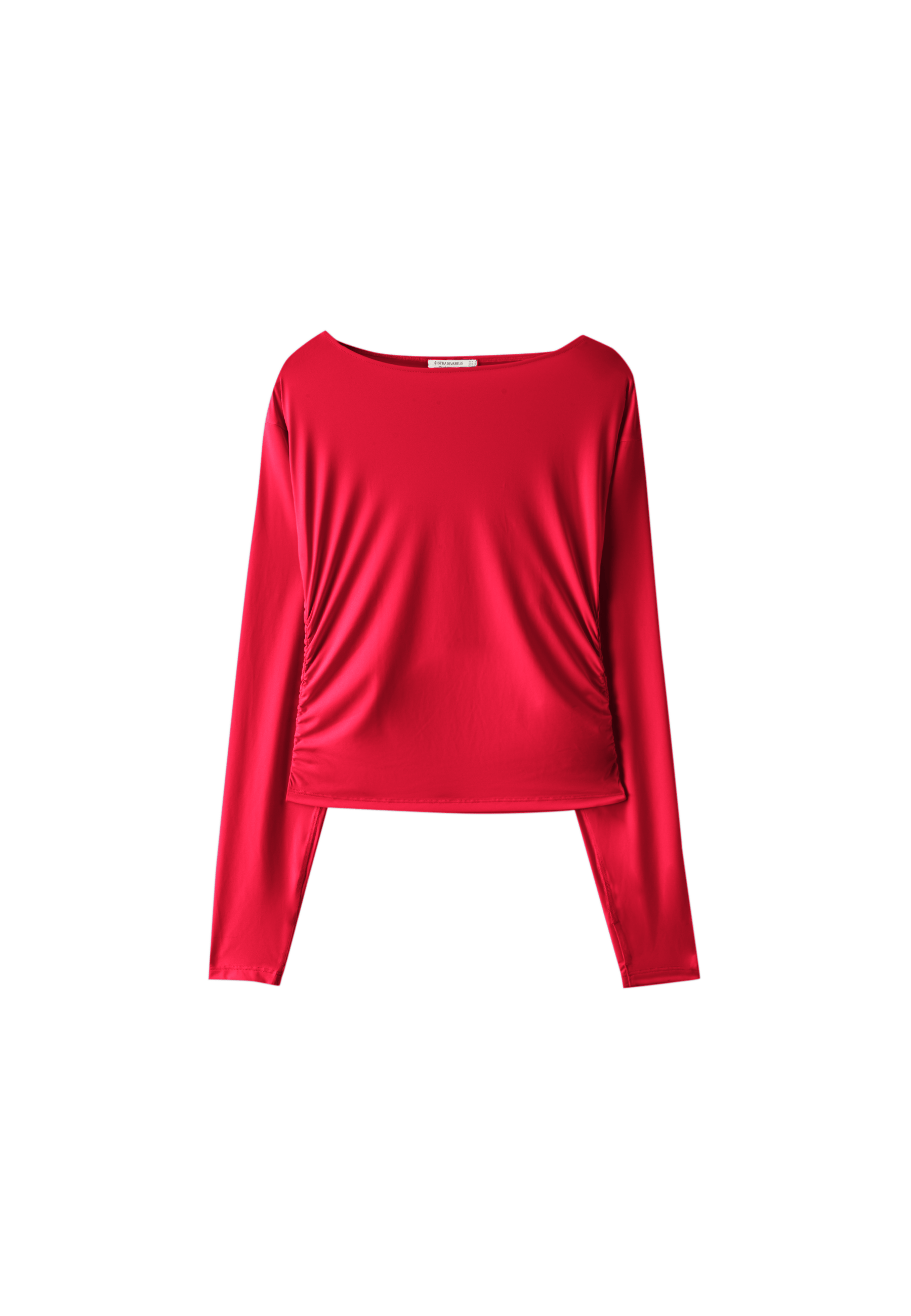 Long sleeve gathered polyamide T-shirt — Red