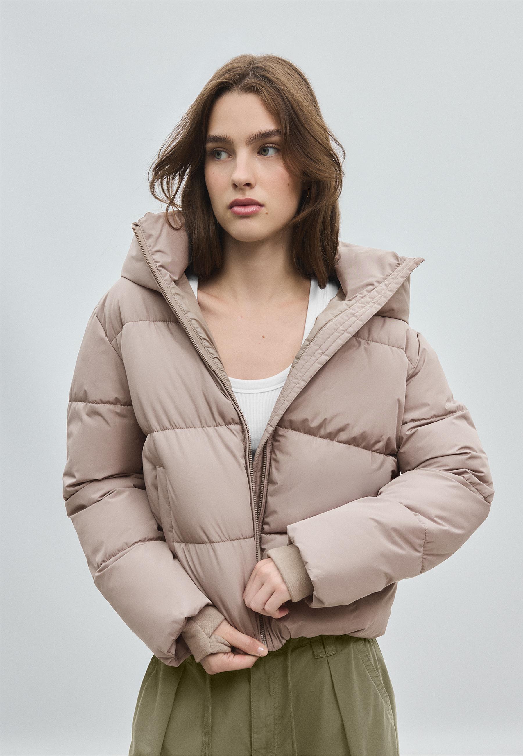 Hooded padded jacket — Brown