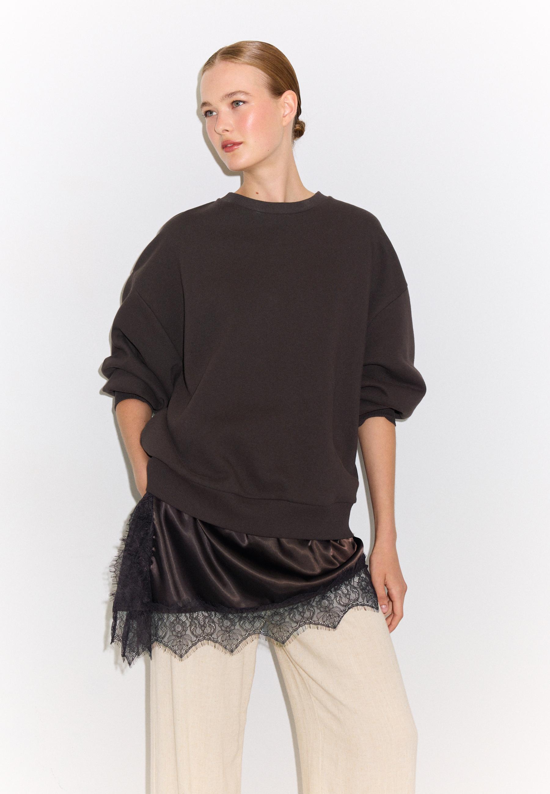Sateen hem sweatshirt — Brown