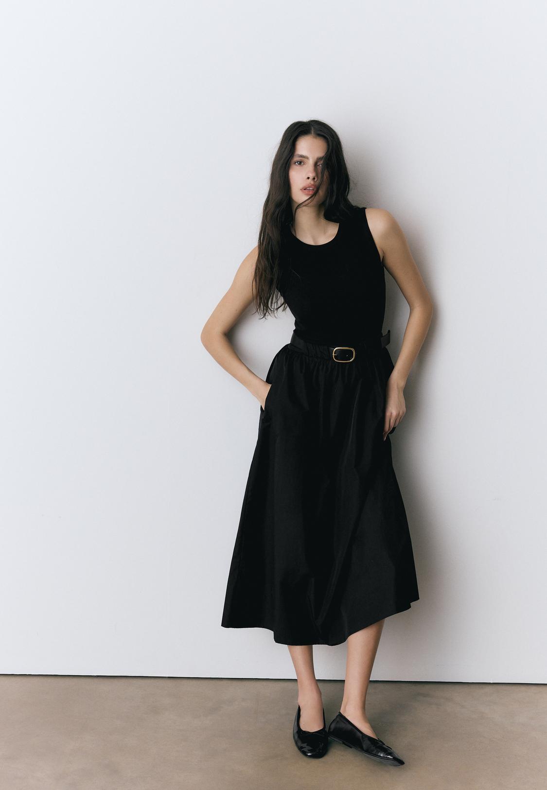Two-material sleeveless midi dress with belt - Women's fashion | Stradivarius Jordan Two-material sleeveless midi dress with belt - Women's fashion | Stradivarius Jordan