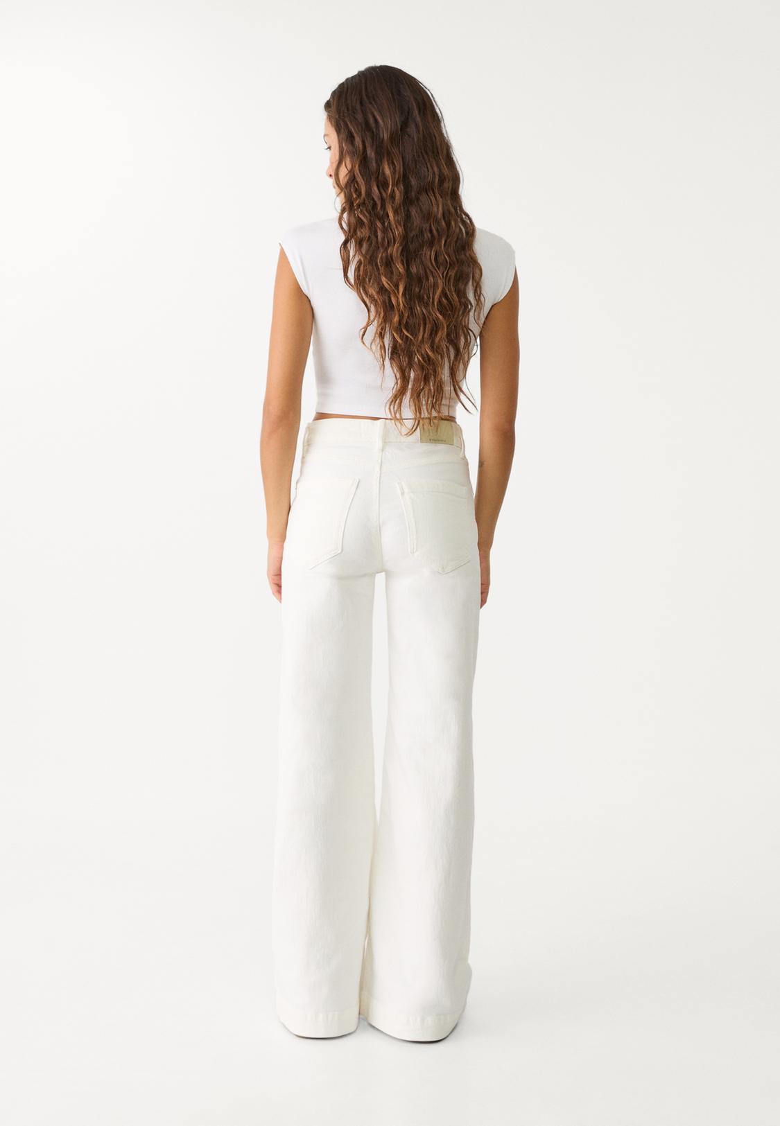 Blanco Pantalones Largos Anchos Stradivarius Pantalón Fluido Con