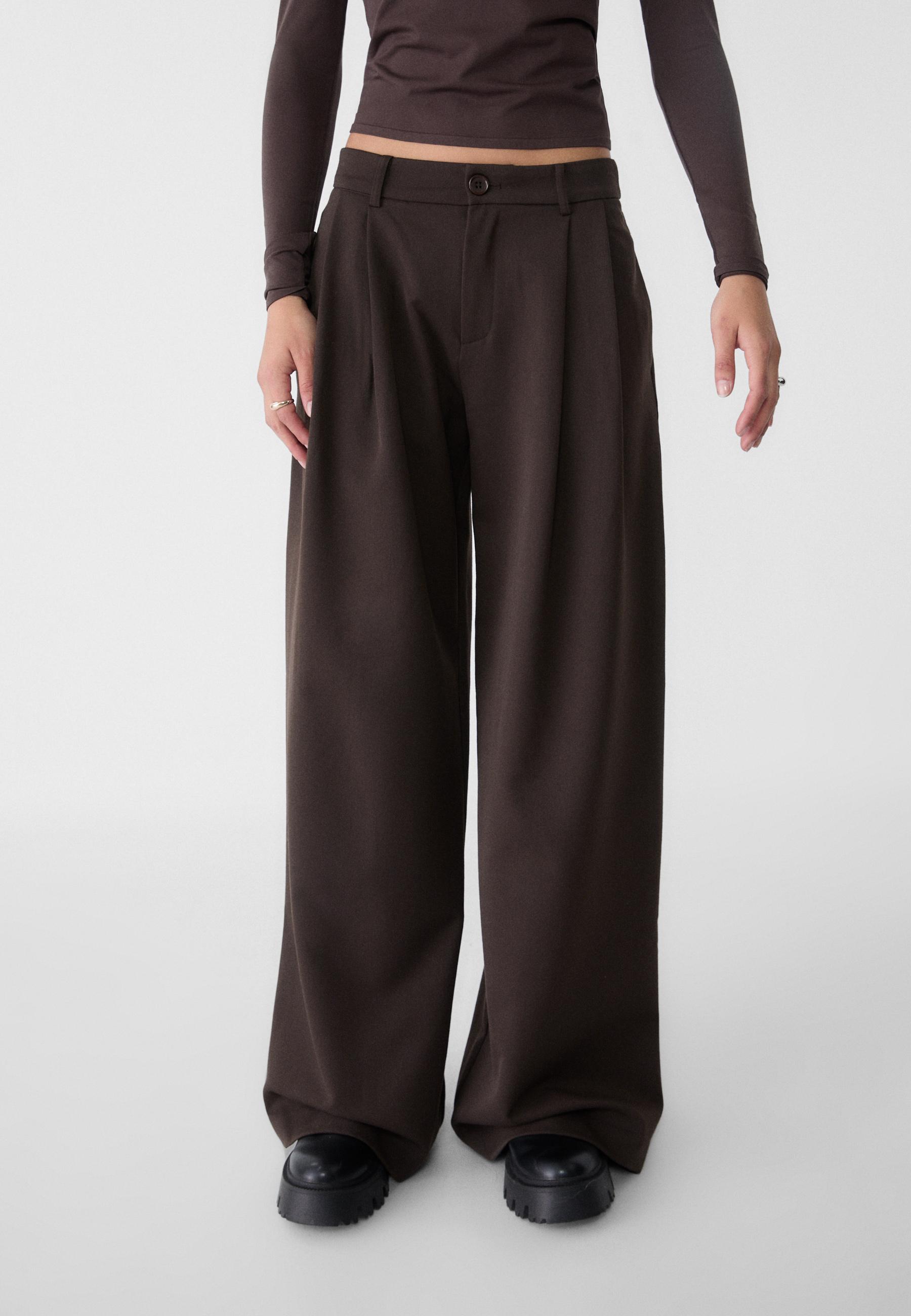 Geniş paça pensli klasik pantolon - Görsel 6
