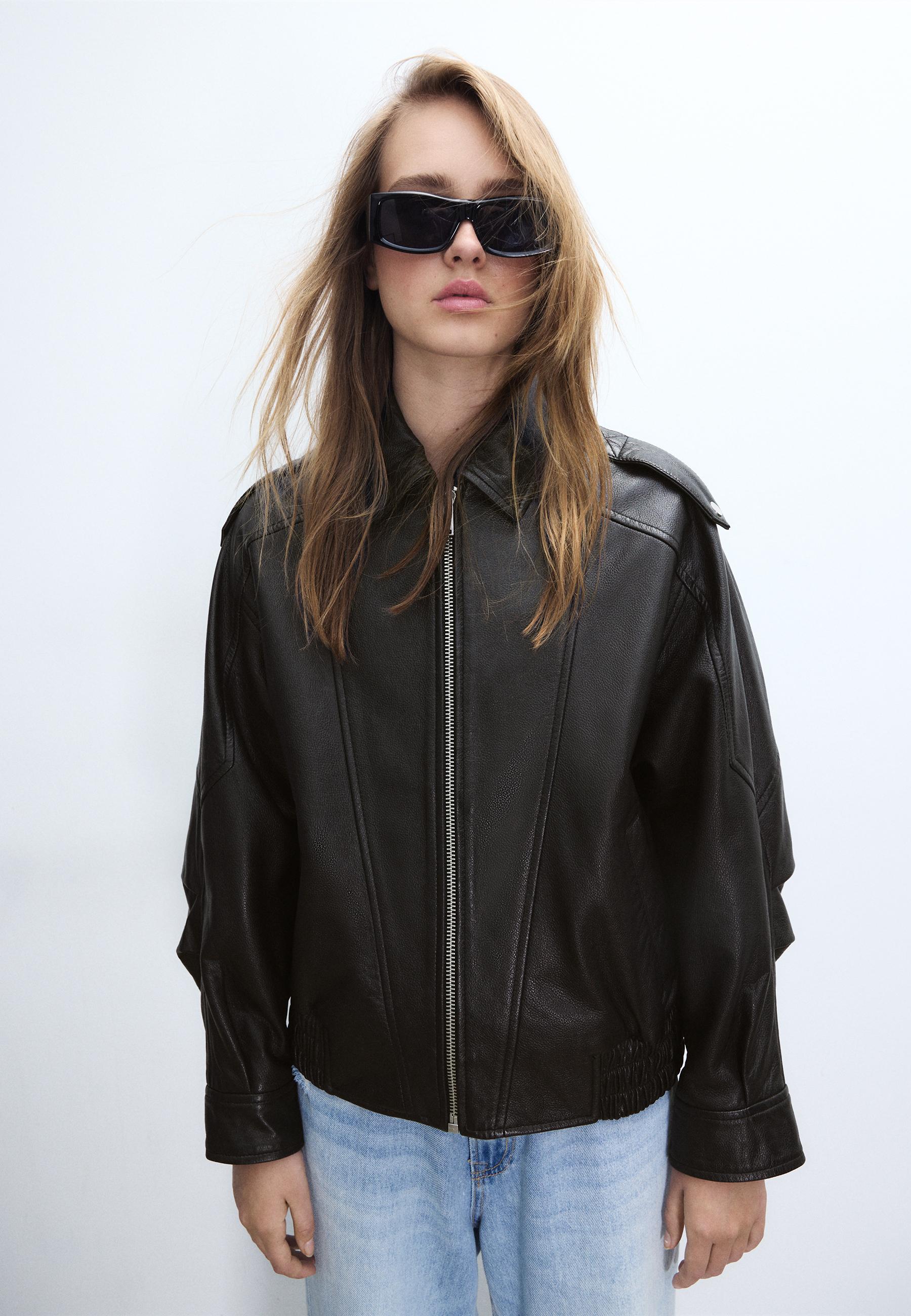Oversize leather jacket — Black
