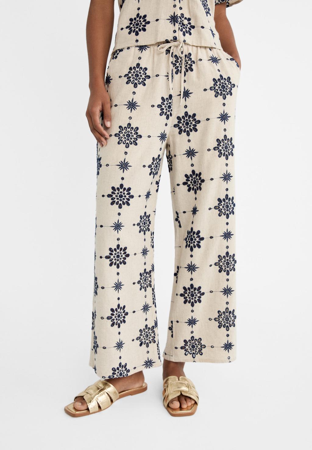 Pantalon jupe-culotte brodé