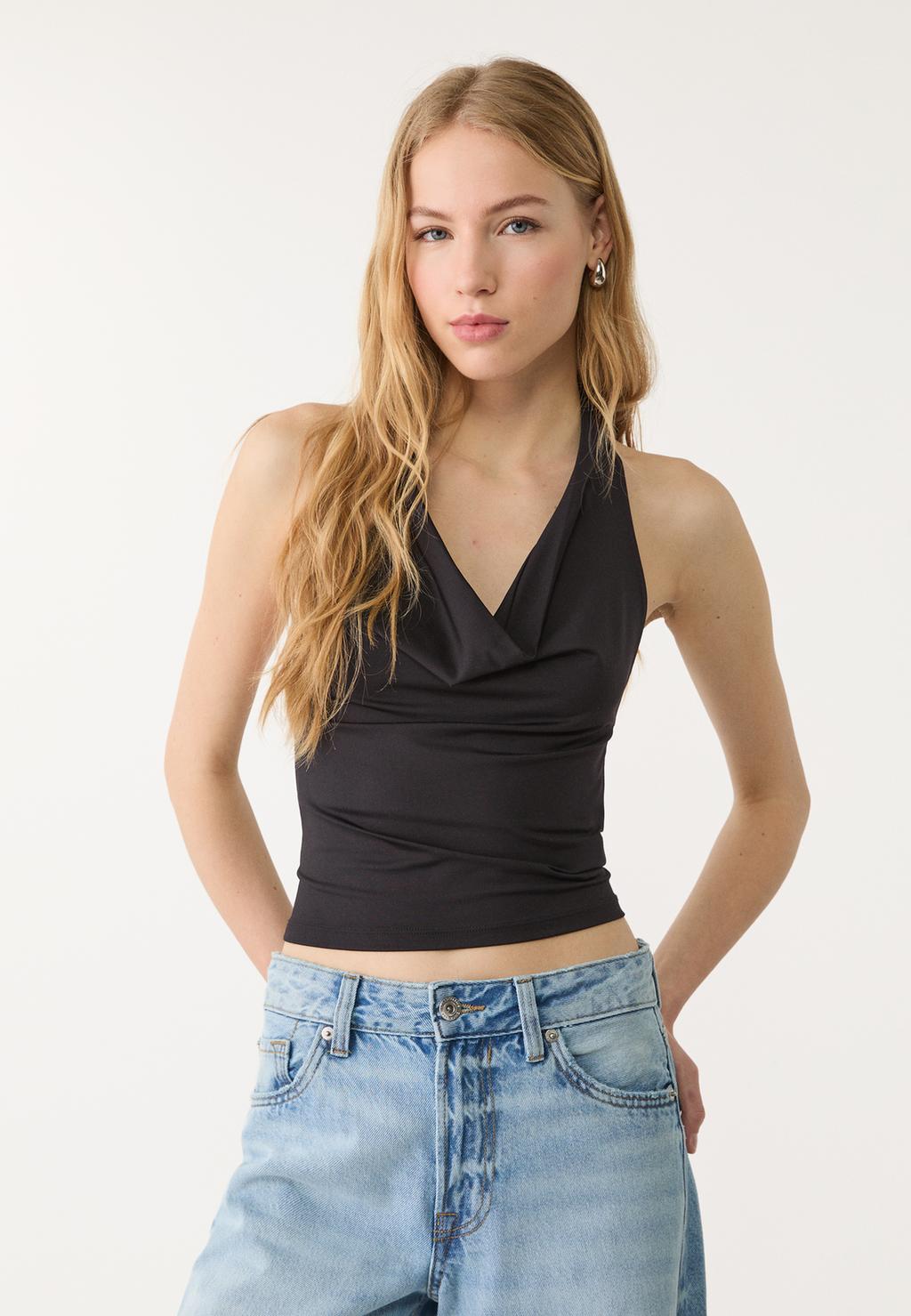 Halter top with cowl neckline