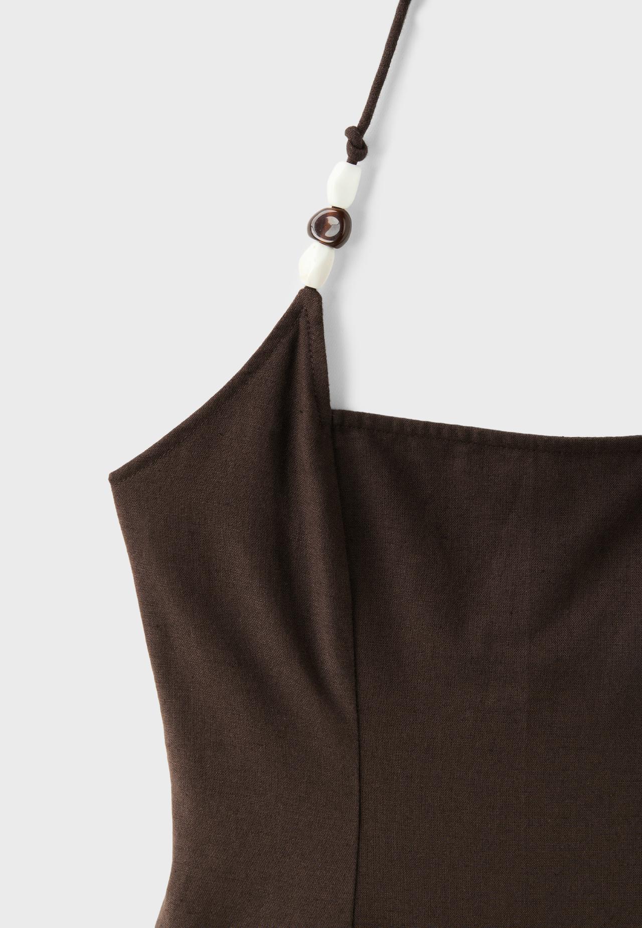 Beaded halter midi dress — Brown