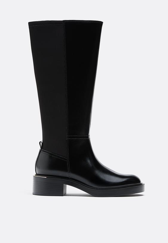 Stradivarius Cizme Hípice Plate Negru 37