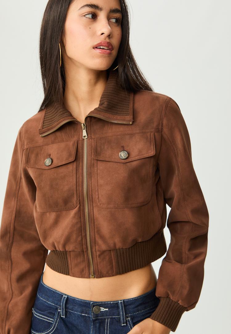 short leather effect jacket with pockets