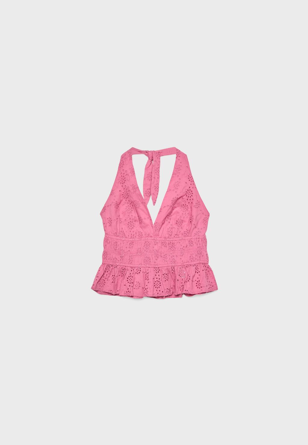 Top haftowany z dekoltem halter