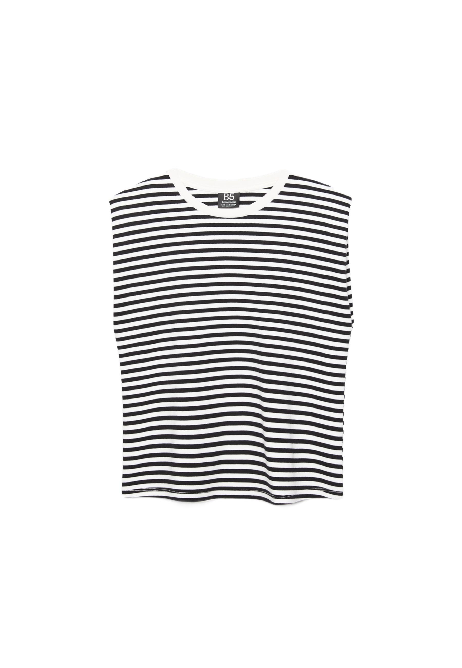 B05 Striped basic shoulder pad T-shirt — Black