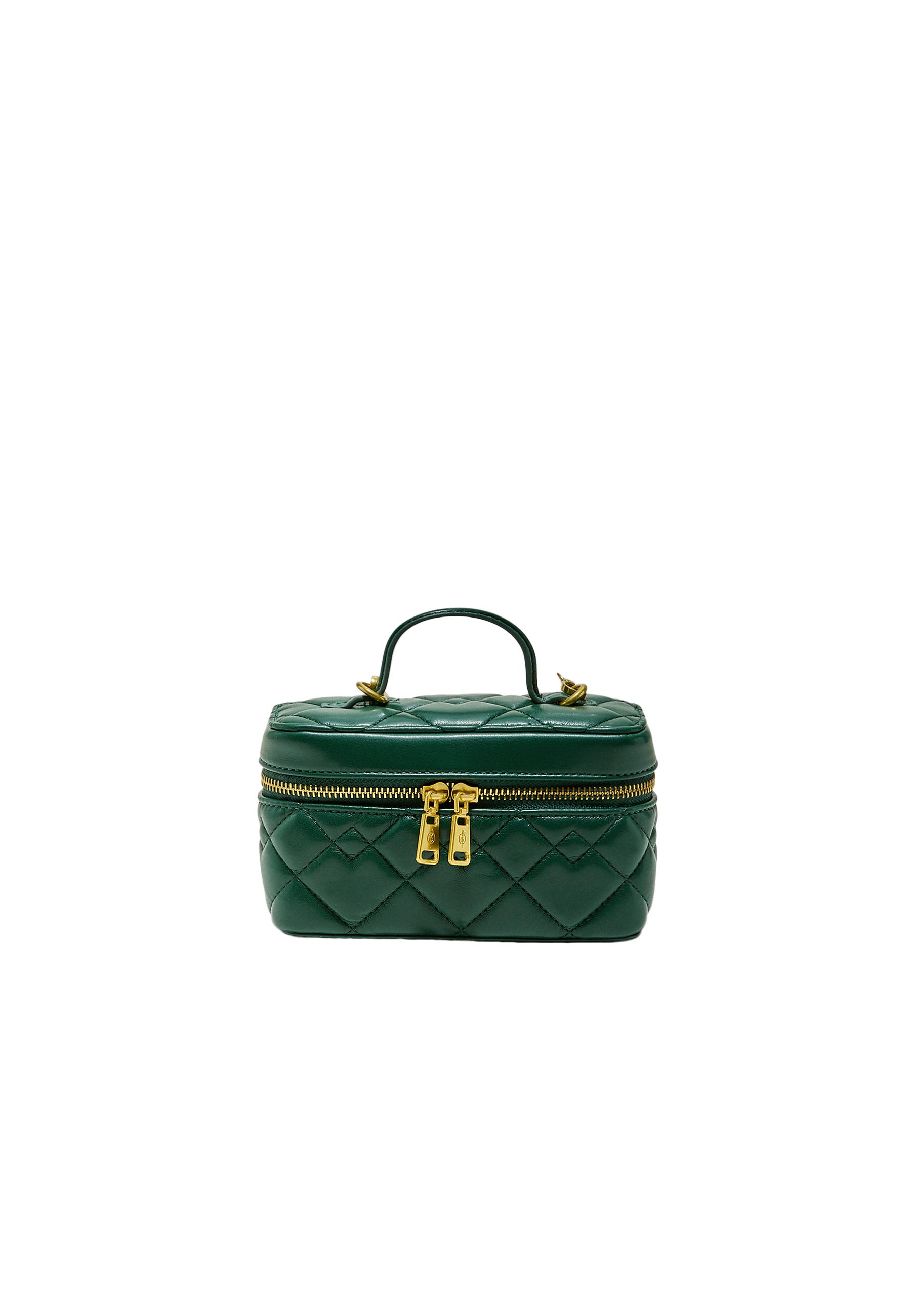 Quilted crossbody bag with handle — Bottle green
