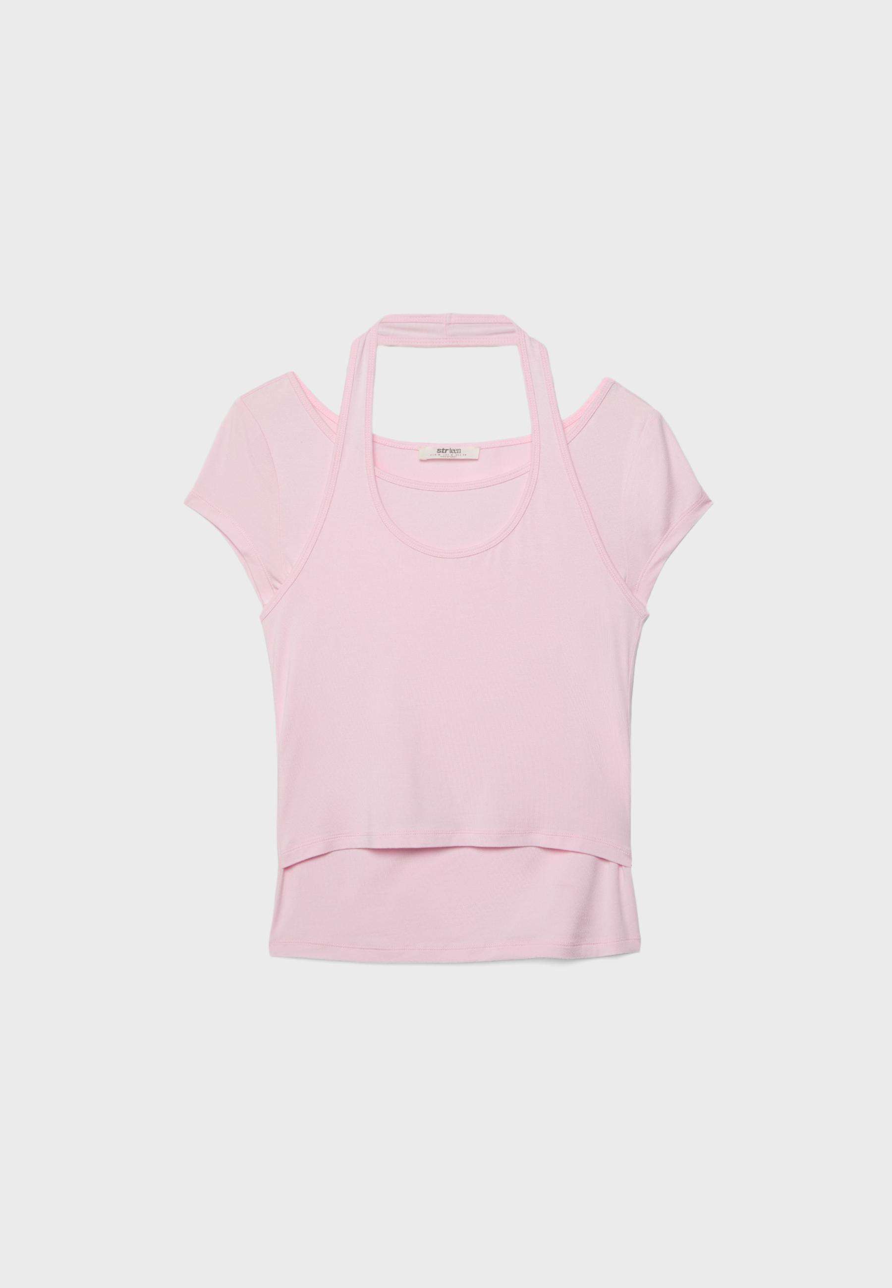 Double-layer short sleeve T-shirt — Pastel pink