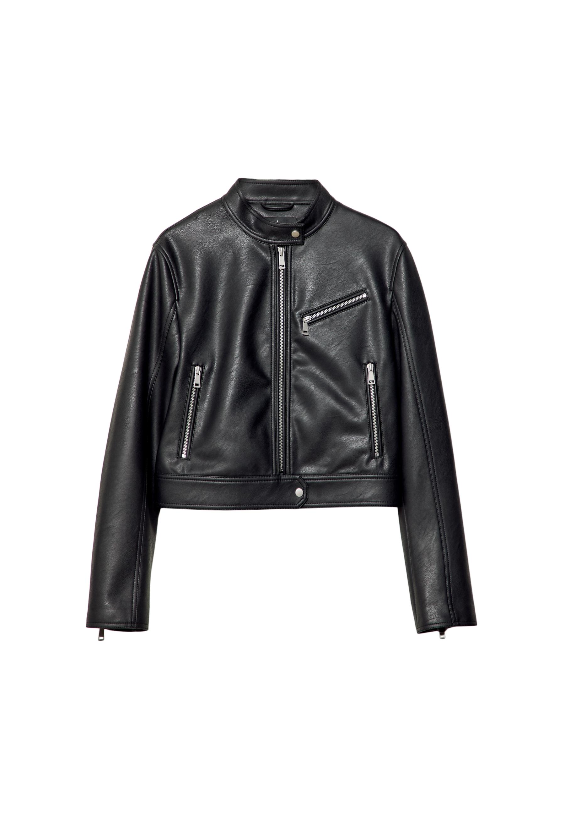 Leather effect jacket with pockets - Women's fashion