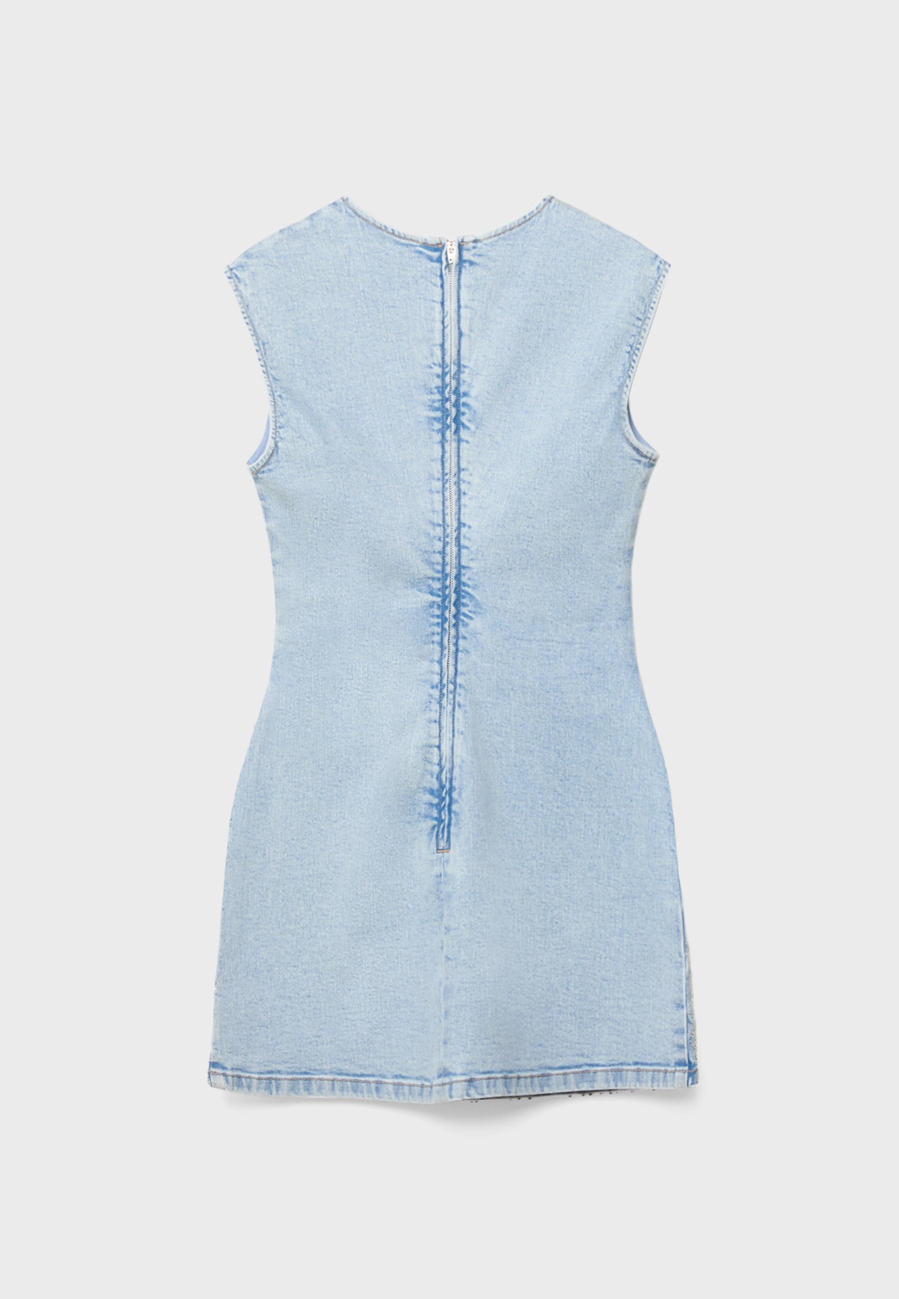 Short denim rhinestone dress — MEDIUM LIGHT BLUE DENIM