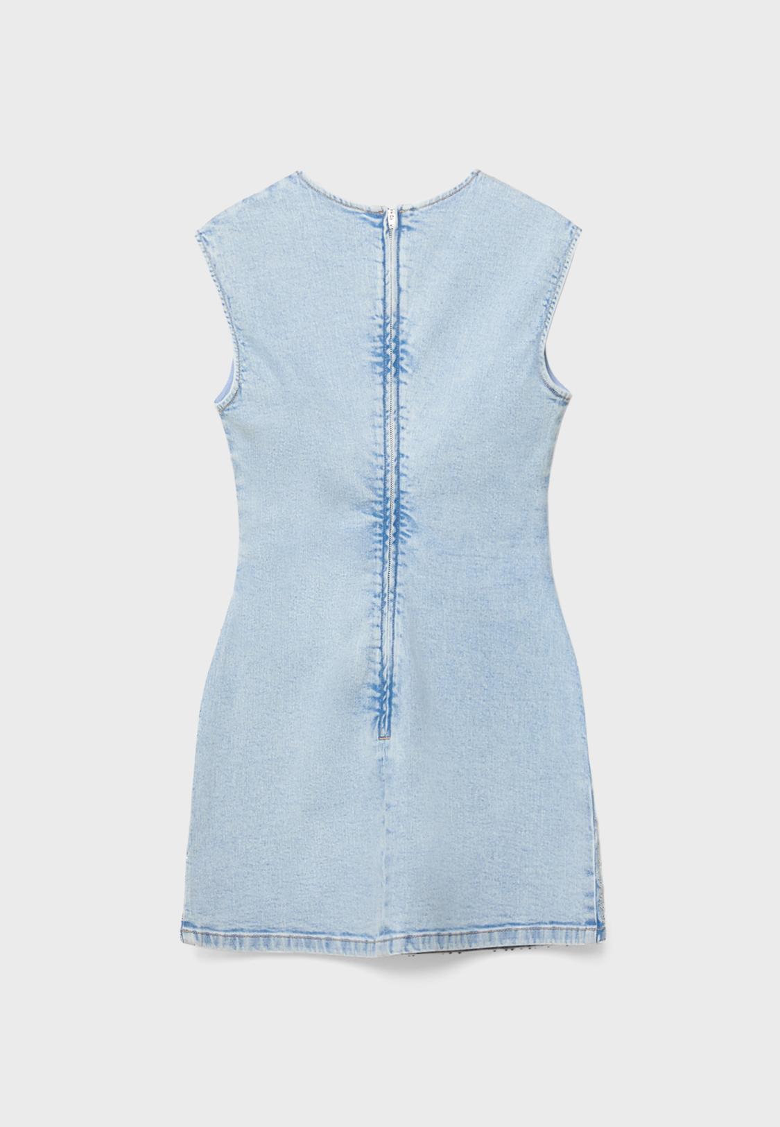 Stradivarius Short Denim Rhinestone Dress Medium Light Blue Denim M Stradivarius Short Denim Rhinestone Dress Medium Light Blue Denim M