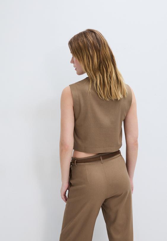 Stradivarius Top Dos Nageur Effet Lin Marron Xs