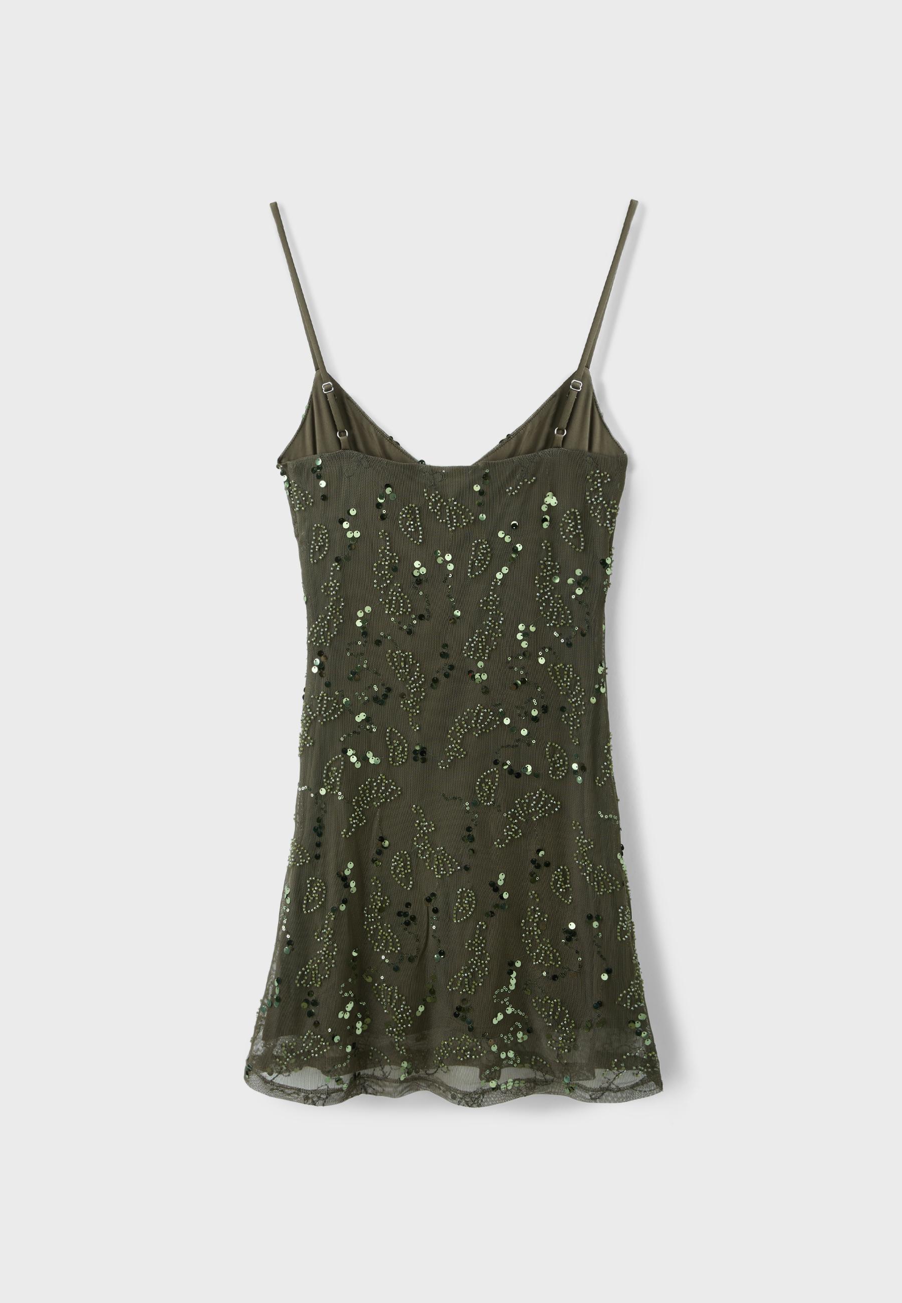 Rhinestone short dress — Khaki