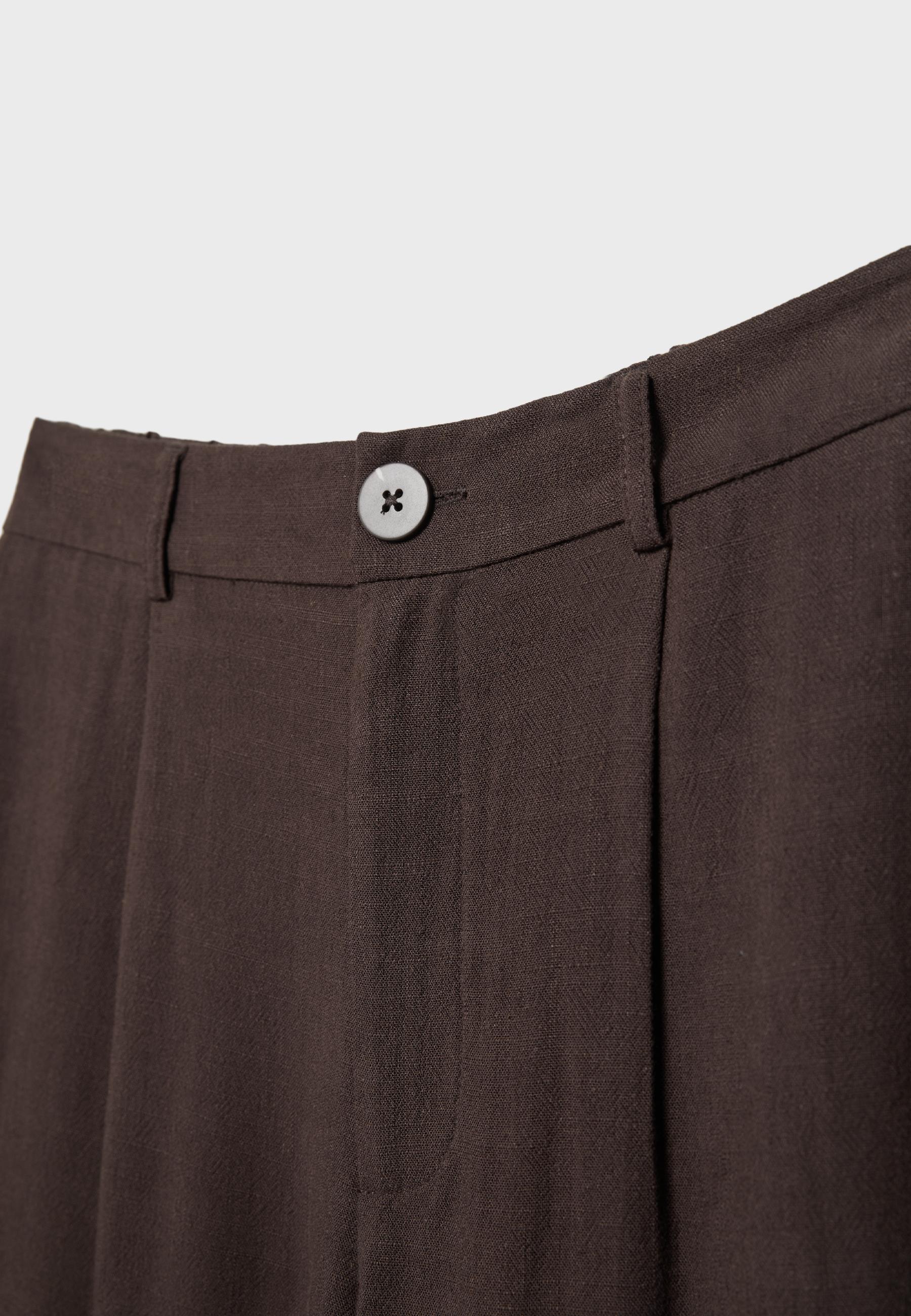 Straight-leg linen-effect trousers — Brown