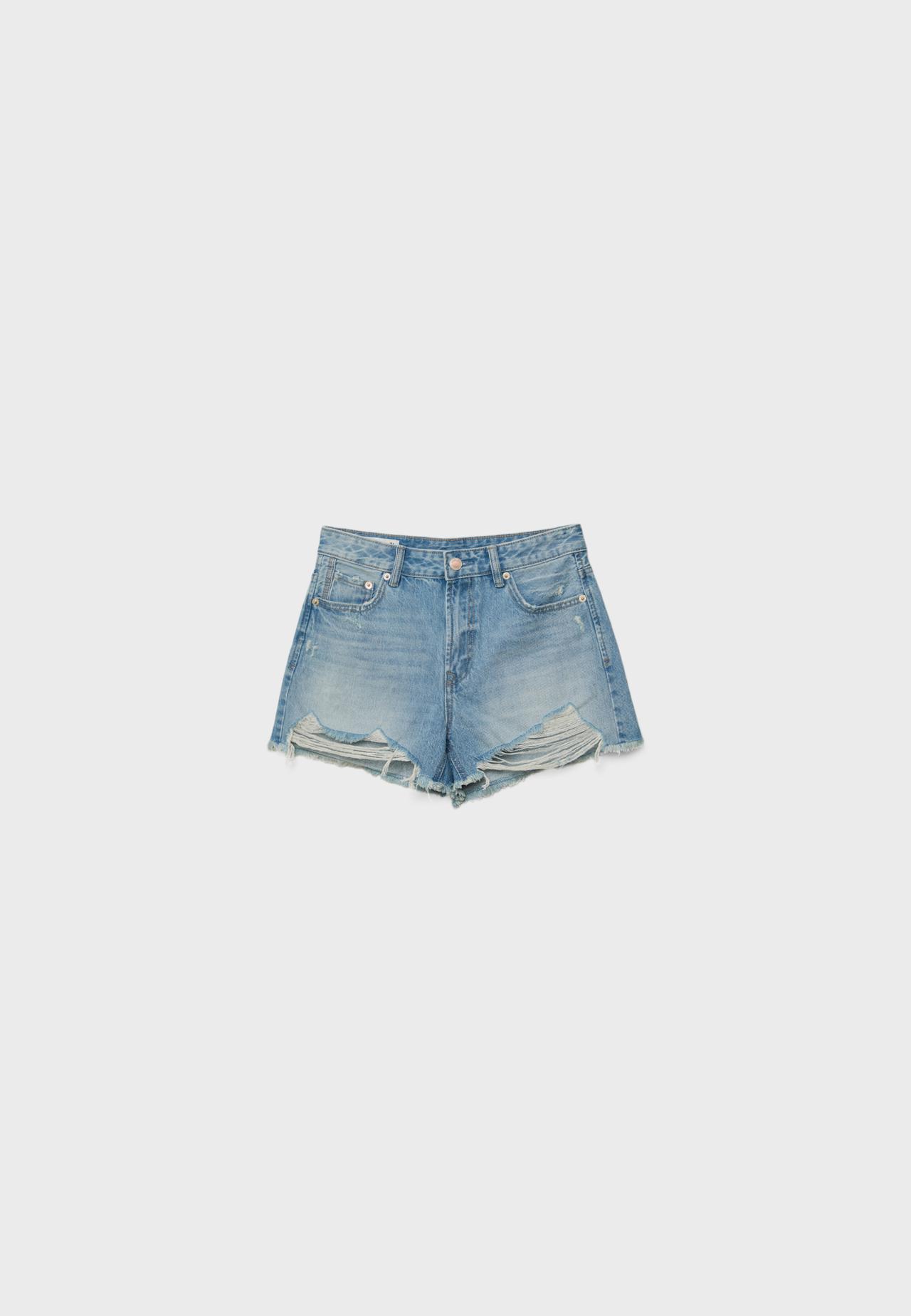 D75 Ripped denim shorts — OVERDYED BLUE DENIM