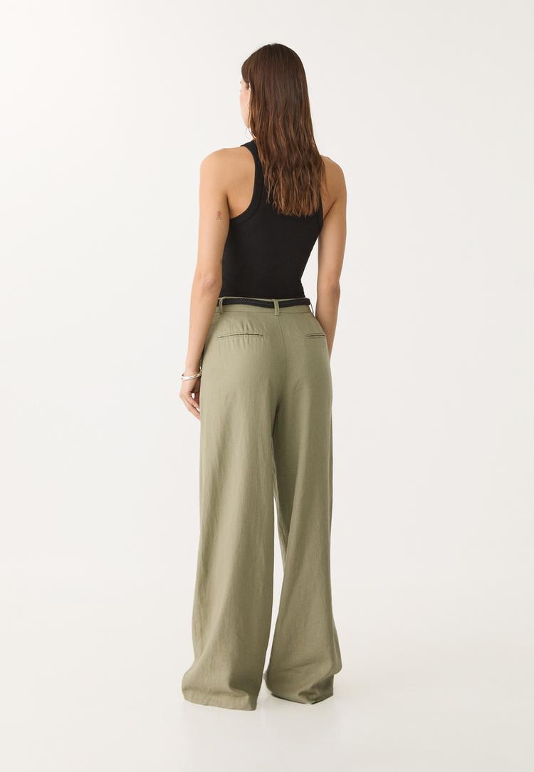 pantalon con lino cinturon