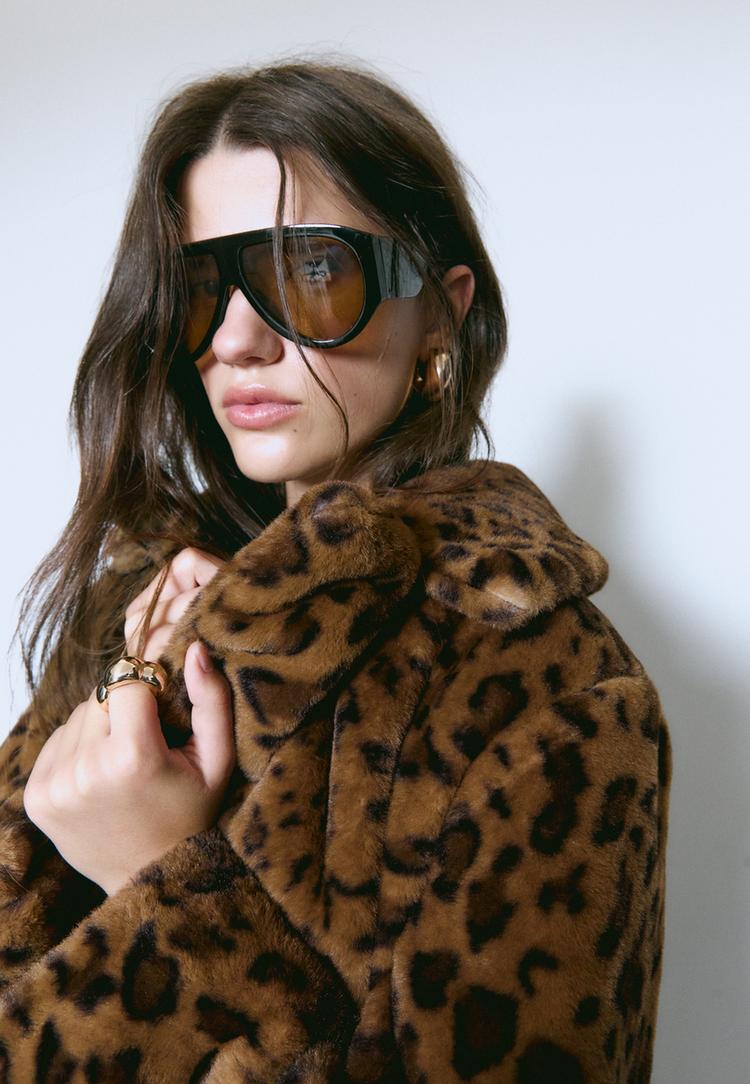 long leopard print faux fur coat