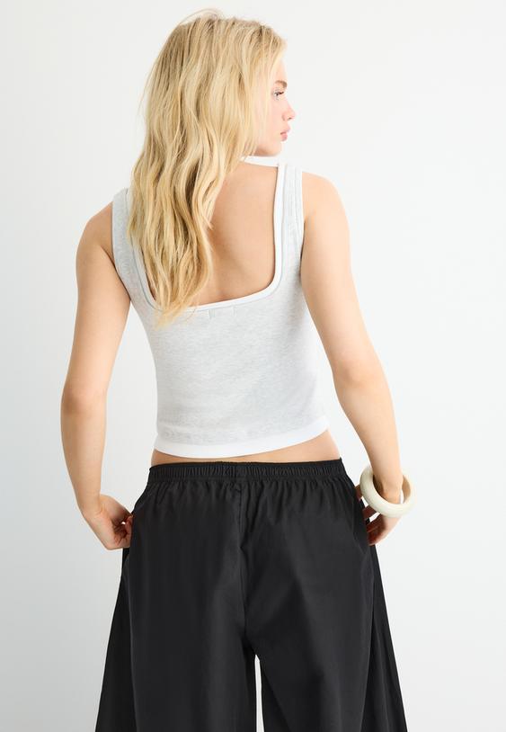 Stradivarius Top Double Col Carré Gris Mélangé M