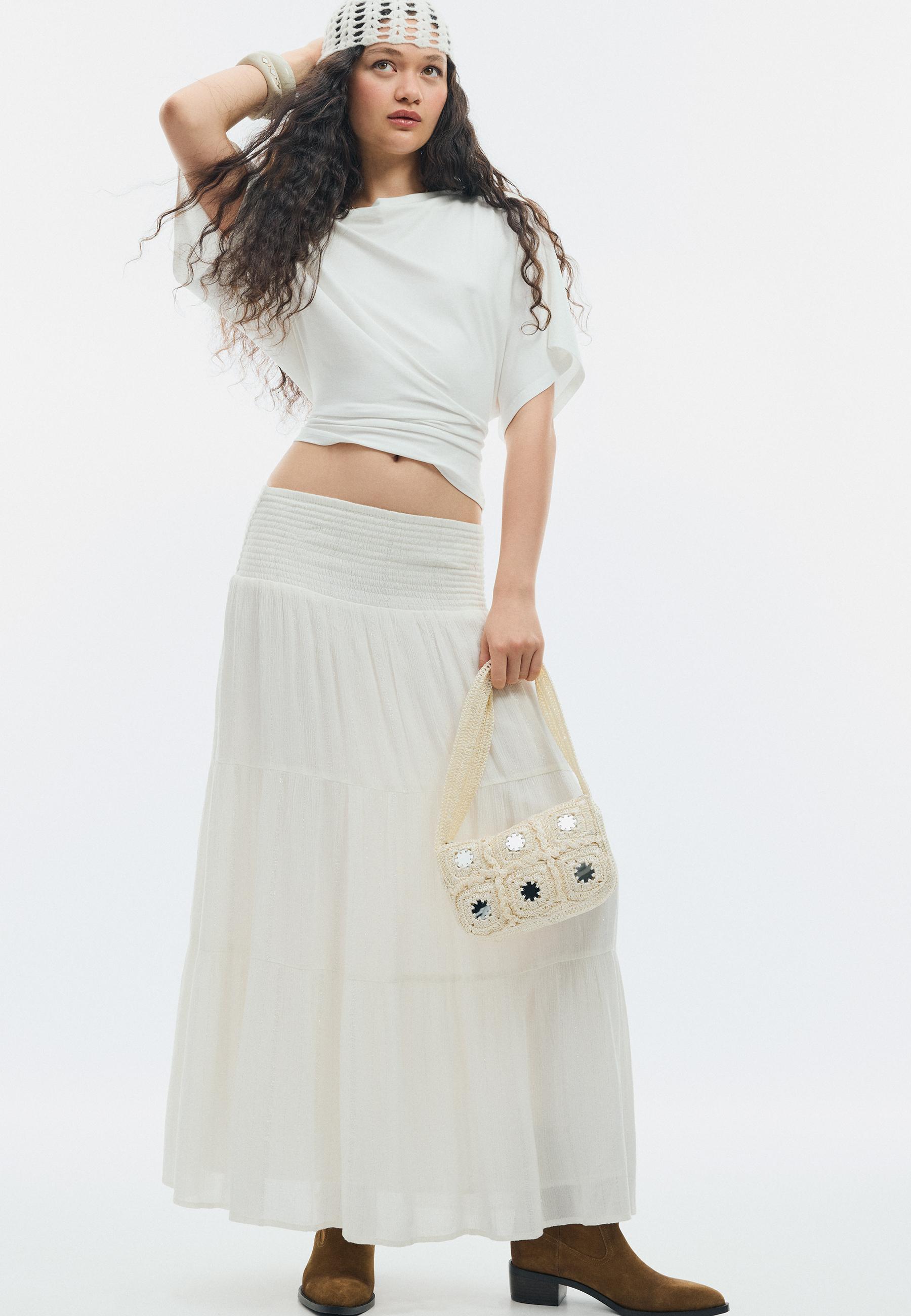 Panelled skirt with metallic thread — Ecru